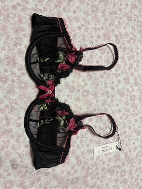 Black & Pink Floral Embroidered Underwire Bra by Lounge